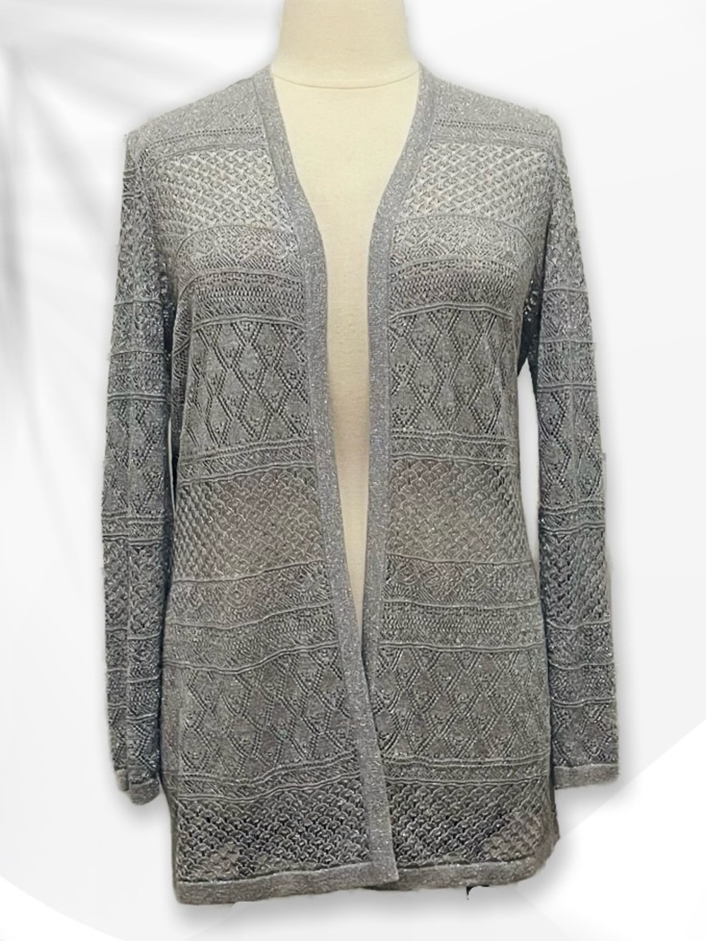 Chico's Travelers Silver Lace Knit Cardigan 3/XL